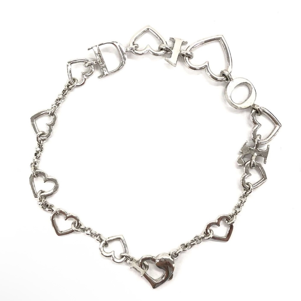 SOLD ❌ Christian Dior Silver Heart Chain Letter Charm  Bracelet - Picture 2 of 4